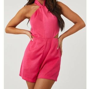 Hot Pink Halter Neck Side Cut Out Romper S